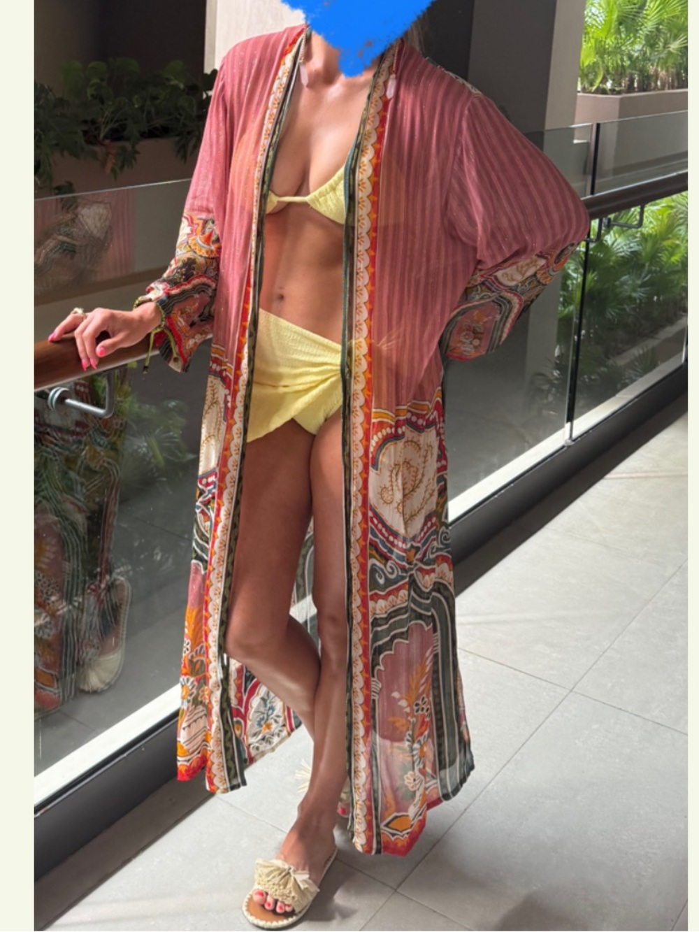 Bl-nk Evy Duster Printed Long Duster Robe with Multicolor Trim Boho - Picture 4 of 9